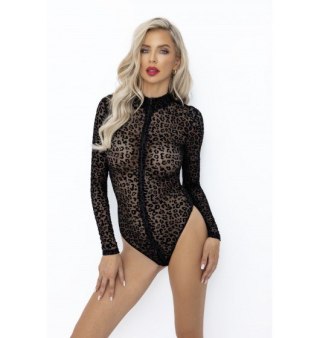 F287 Leopard flock bodysuit with long sleeves S