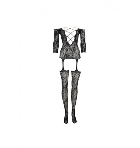 Criss Cross Neck Bodystocking Black O/S