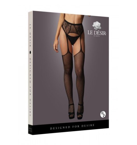 Fishnet and lace garterbelt stockings Black O/S