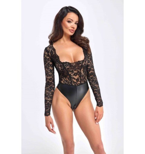 F296 Psyche bodysuit of lace and wetlook L