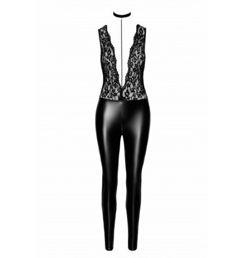 F298 Libido Deep-V catsuit with collar and pearl chain M