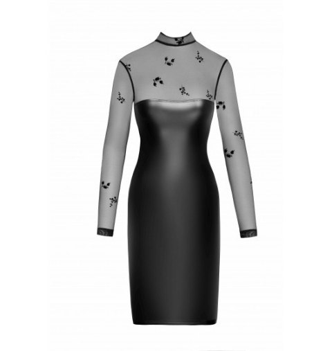 F310 Sublime wetlook and flocked mesh midi dress L