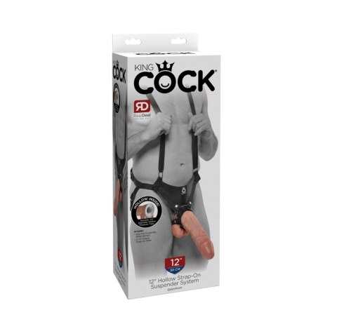 Szelki z uprzężą i dildo King Cock Pipedream 12 Hollow Strap on Suspender System Light