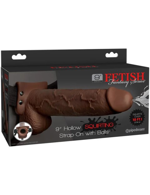 Fetish Fantasy Strap-on Series 9" Hollow Squirting Strap-On with Ball Brown