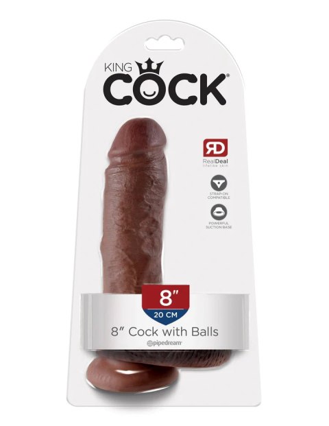 King Cock Dildo 8" Cock with Balls Brown