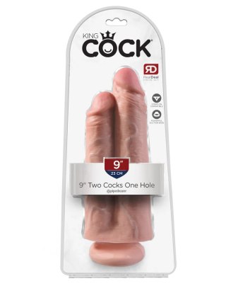 King Cock Podwójne Dildo 9" Two Cocks One Hole Light