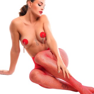 Kinky Diva kabaretki Starlet Tights Red/Rhinestones