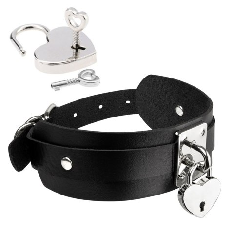 Kinky Diva obróżka z kłódką Heart Lock & Key Collar Black/Silver