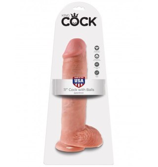 Dildo Sztuczny Penis King Cock rozmiar 11" with balls cielisty z przyssawką