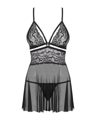838-Bab-1 Babydoll Ze Stringami Czarny L/Xl Obsessive