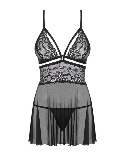 838-Bab-1 Babydoll Ze Stringami Czarny L/Xl Obsessive