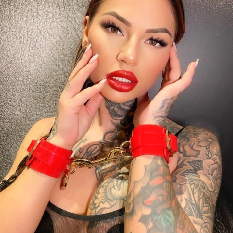 Kajdanki Na Nadgarstki High Gloss Wrist Cuffs Red/Gold Kinky Diva