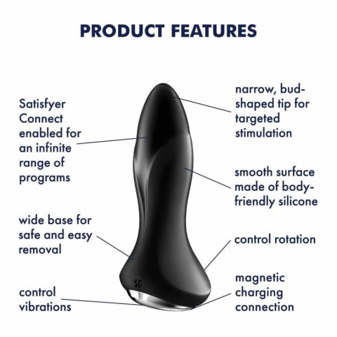 Wibrujący korek analny Vibrator Rotation Plug 1 Connect App Black
