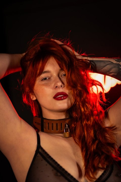 Obroża z kłódką brązowa S Primal Bond Whips