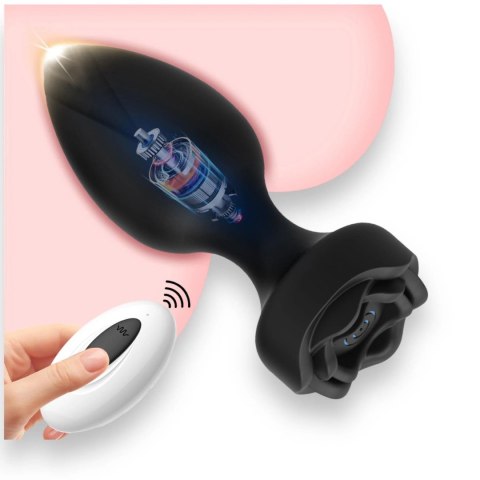 Wibrujący korek analny z różą Remote Control black
