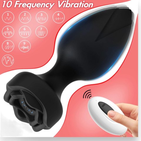 Wibrujący korek analny z różą Remote Control black