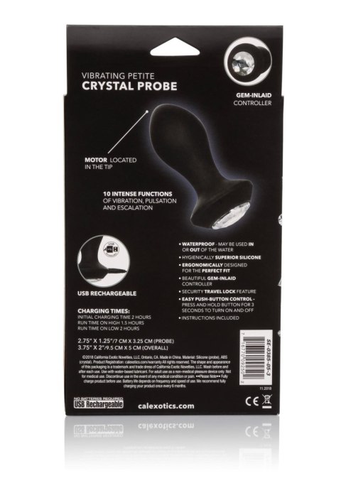 Wibrujący korek analny z kryształem 9,5 cm black