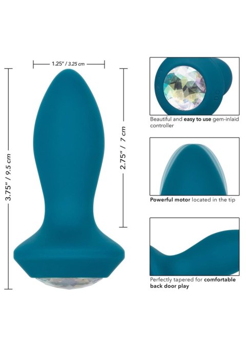 Wibrujący korek analny z kryształem 9,5 cm turkusowy