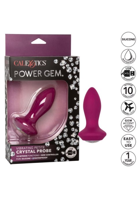 Korek analny z kryształem + wibracje 9,5cm purple