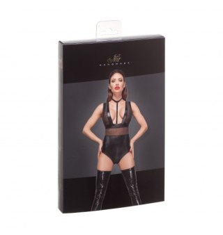 F183 Powerwetlook body with wide straps, tulle inserts and velvet choker L