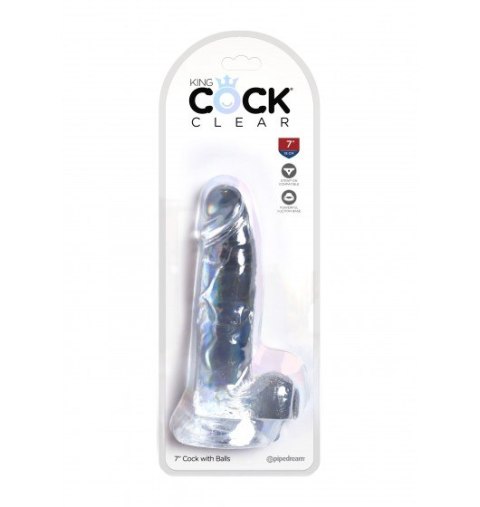 Dildo Sztuczny Penis King Cock 7" with Balls transparent z przyssawką