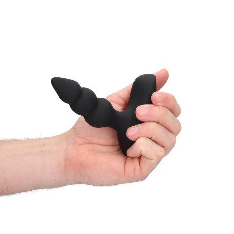 Korek analny z koralikami Loveline wibracje + pilot black