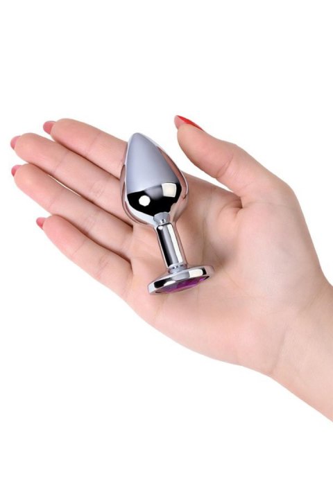 Korek analny z kryształem Ametyst 8 cm silver