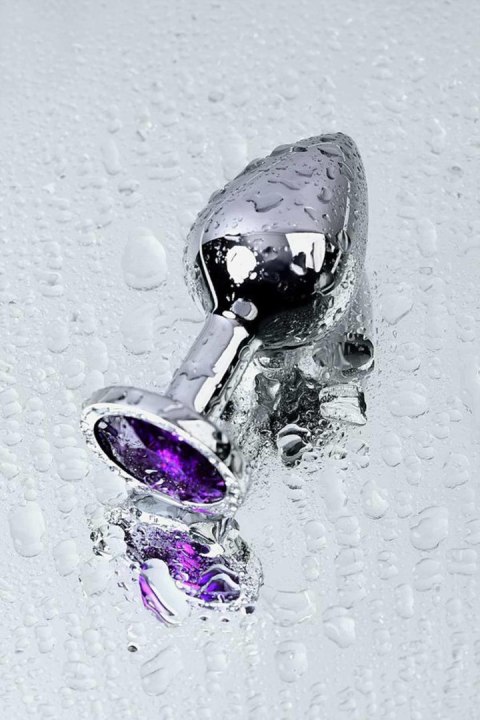 Korek analny z kryształem Ametyst 8 cm silver