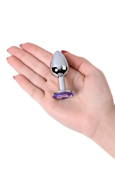 Korek analny z kryształem Ametyst small 7 cm silver