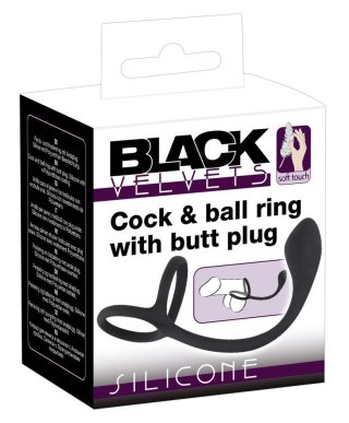 Korek analny 3w1 Black Velvets Cock + Ball ring
