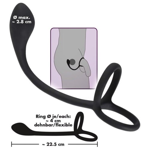 Korek analny 3w1 Black Velvets Cock + Ball ring