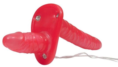 Strap on z podwójnym wibratorem Bad Kitty 10-18 cm red