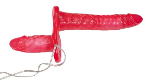Strap on z podwójnym wibratorem Bad Kitty 10-18 cm red