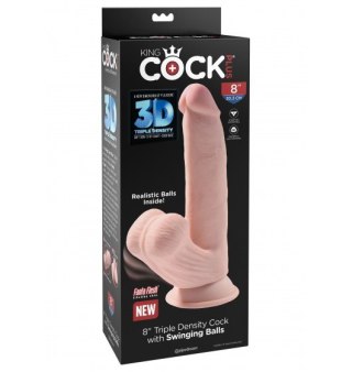 Dildo Sztuczny Penis 3D  King Cock 8" with balls cielisty z przyssawką