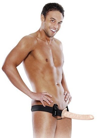 Fetish 10' Vibrating Hollow Strap-On Flesh Wibrujący Strapon Cielisty 25Cm Shots Media