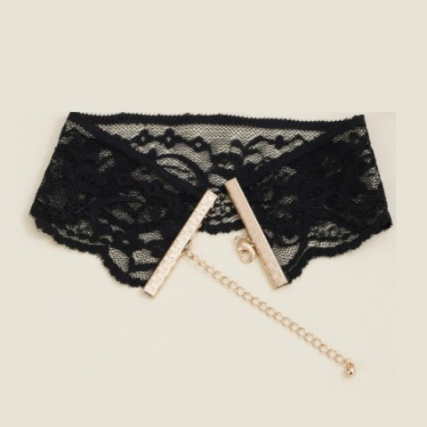 Body Low Cut Lace +Necklace Black/Gold S/M Kinky Diva