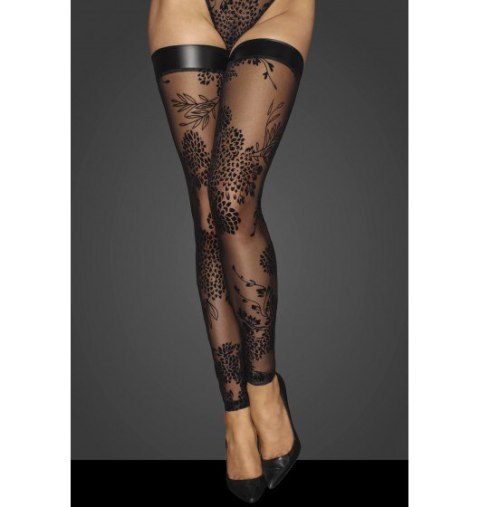 F243 Tulle stockings patterned flock embroidery XL